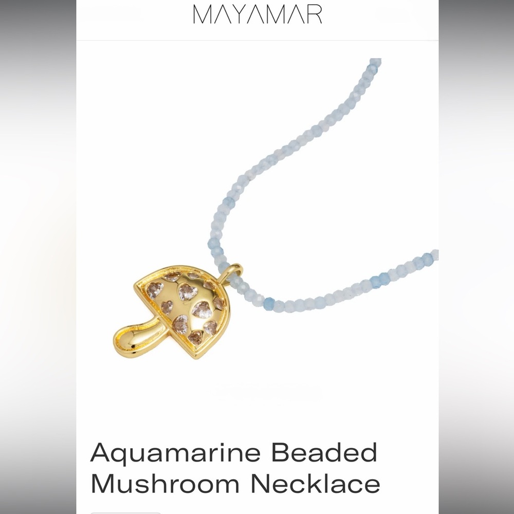 Aquamarine Beaded Gold Mushroom Necklace